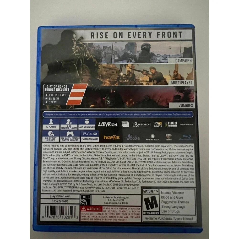 Playstation 4 Call of Duty Vanguard Game Rated M